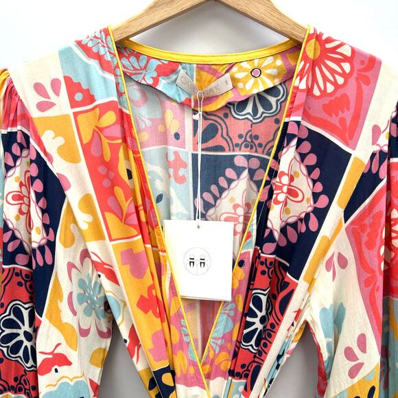 NWT Carolina K Debra Maxi Dress/Cover Up in Terracotta Tile Pattern, Sz S - Picture 6 of 12